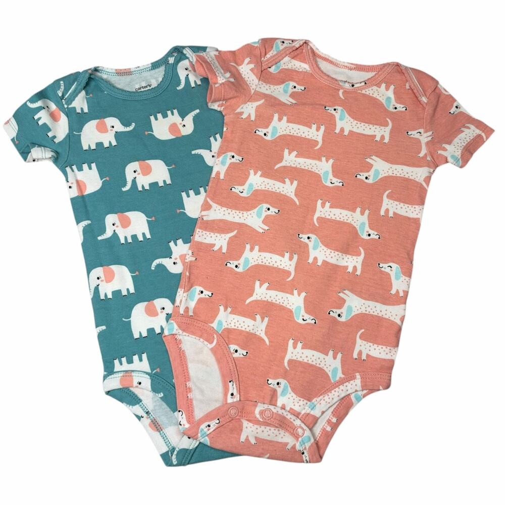 Carter's Bodysuit Bundle Girls Elephant Dog Green Orange 12 Months